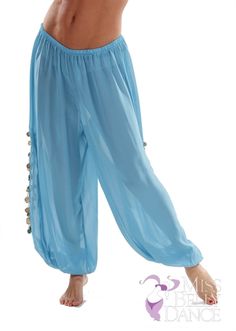 Bellydancer Chiffon Harem Pants with Side Slits | Maiden Dance Spinning Skirt, Pants With Side Slits, Dance Clothing, Dance Women, Chiffon Shorts, Royal Blue And Gold, Teal And Gold, Belly Dancers, Chiffon Fabric