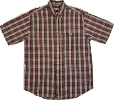 Relaxed Fit Plaid Short Sleeve Button-up Shirt, Brown Cotton Short Sleeve Shirt For Spring, Plaid Relaxed Fit Short Sleeve Button-up Shirt, Spring Brown Cotton Short Sleeve Shirt, Casual Fitted Brown Shirt, Brown Short Sleeve Shirt For Spring, Brown Short Sleeve Shirt With Relaxed Fit, Classic Plaid Short Sleeve Shirt For Summer, Classic Cotton Short Sleeve Plaid Shirt