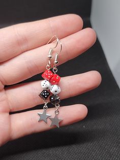 Dice earrings! Loop holes are made by me so they aren't perfect! Lightweight earrings that are a great piece!  Great for anyone who loves poker, dice games All earrings are on stainless steel hooks and come with backings! Message me with any questions! I ship every 3 days, if not sooner! Check out my shop for other handmade jewelry, keychains, and more! Clay Dice, Dice Accessories, Game Earrings, Poker Dice, Dice Jewelry, Grunge Earrings, Dice Earrings, Poker Gifts, 5 Dollars