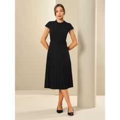 This dress can be a perfect addition to almost any outfit for daily wear, great for work, meetings, weddings, offices, businesses, parties, cocktails, casual, everyday dressing, etc. Pair with flat shoes or high heels for an elegant office look. Comfortable and versatile, this dress is perfect on its own or as a layer under a blazer. Work Meetings, Pleated Dresses, Elegant Office, Pleated Midi Dress, Long Sleeve Midi, Dresses Black, Casual Everyday, Lantern Sleeves, Flat Shoes