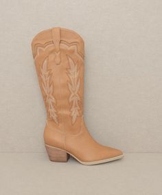 Ainsley - Embroidered Cowboy Boot -  - KKE Originals - MOD&SOUL Western Silhouette, Embellishment Embroidery, Urban Cowgirl, Cloth Store, Coastal Cowgirl, Cowboy Boot, Wide Calf, Western Cowboy Boots, Camel Color