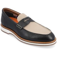 Keep your look sharp in the genuine leather Kaufman casual loafer from Thomas & Vine. With easy access to slip them on, they make for the perfect grab-and-go shoe to rush out the door with. The 12 mm Tru Comfort Foam™ insole, cushioned collar, and canvas textile accents ensure your feet stay comfortable for your daily needs. Thomas Vines, Leather Loafer Shoes, Black Leather Loafers, Penny Loafer, Casual Loafers, Penny Loafers, Leather Slip Ons, Leather Loafers, Mens Casual Shoes