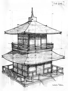 an architectural drawing of a pagoda