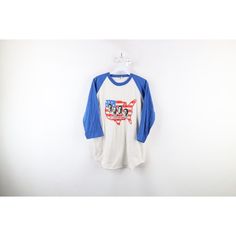 Vintage 80s Mens Large The Statler Brothers Band 3/4 Sleeve Raglan T-Shirt Usa Mens T-Shirt Blemishes On The Front Botttom. Has Color Fade. Usa Made Mens Size Large Measurements Are: 19.5 Inches Underarm To Underarm 28.5 Inches Top To Bottom Blue 50% Cotton 50% Polyester Check Out My Other Items In My Store! T1691 Blue Raglan Sleeve T-shirt For Summer, Long Sleeve Cotton Tops For 4th Of July, Cotton Long Sleeve Top For 4th Of July, Vintage Cotton Tops With 3/4 Sleeves, Graphic Print Cotton T-shirt With 3/4 Sleeves, Vintage Tops For 4th Of July, American Retro Cotton Tops For Spring, Cotton Graphic Print T-shirt With 3/4 Sleeve, 90s Style Long Sleeve Blue T-shirt