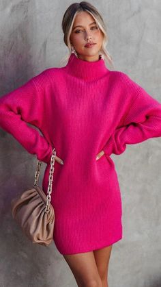 Details: Slim fit Sweater dress Long sleeves Free Shipping! Size Chart： Size Length Bust inch cm inch cm S 28.3 72 33 84 M 28.7 73 34.6 88 L 29.1 74 36.2 92 XL 29.5 75 37.8 96 Pink Dress Outfit Casual, Hot Pink Dress Outfit, Hot Pink Sweatshirt, Pink Dress Outfits, Sweater Dress Long, Blazer Outfits Casual, Mini Dress Hot, Sweater Mittens, Slim Fit Sweater