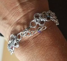 Chainmaille Stainless Steel with Beads Bracelet Franklin Nc, Beads Bracelet, Jump Rings, Chain Link Bracelet, Infinity Bracelet, Link Bracelets, Chain Link, Silver Bracelet, Beaded Bracelets