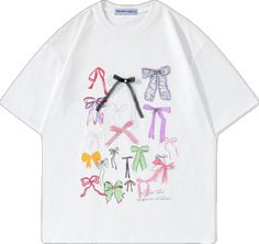 Summer Cotton Top, Casual Cotton Top, Summer Cotton Tops, Top Streetwear Brands, Aelfric Eden, Y2k Cute, Bow Shirt, Bow Shirts, Oversized Graphic Tee