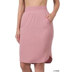 New Boutique Item Zenana Rose Elastic Waist Tulip Hem Skirt W/Pockets 57% Polyester 38% Rayon 5% Spandex Jogger Skirt, Gray Knit Skirt, Pocket Skirt, Striped Midi Skirt, Chic Skirts, Tulip Skirt, Stretch Skirt, Light Rose, Hem Skirt