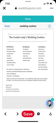 the cookie lady's wedding cookies app on an iphone