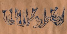 a drawing of hands holding something with the word love written on it in blue ink