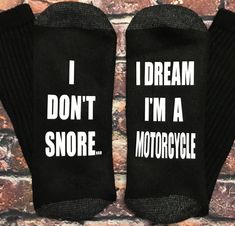 "Motorcycle Gifts for Men, Christmas, Stocking Stuffer gifts, Motorcycle Gifts for Dad, Motorcycle Gifts, Biker Gifts, Biker Gifts for Men, Biker gift for Men, Motorcycle Socks, Harley Davidson Suzuki Off-road Sport Crotch-rocket gift I Don't Snore I Dream I'm a Motorcycle (fonts are on the bottom of socks - fits shoe sizes 9-13) Available in black or gray, For other socks, visit our Shop: https://www.etsy.com/shop/KOYSARsocks Please VERIFY shipping address BEFORE completing order! PLEASE check What To Get Your Dad For Christmas, Father’s Day Gift Ideas, Father’s Day Gifts, B Day Gift Ideas, Useful Gifts For Men, Christmas Dad Gifts, Cool Gifts For Boyfriend, Gift Ideas For Dads, Gift Ideas Funny