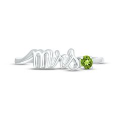 Mark a bride's change of status with this charming ring featuring "Mrs." spelled out in elegant 10K white gold letters. A peridot perfectly punctuates the word art, adding a pop of color and making it a delightful piece to highlight the wedding colors or unique sense of style of the wife-to-be. Mrs Ring, Wife To Be, Gold Letters, Sterling Ring, Word Art, Wedding Colors, Sterling Silver Rings, Color Pop, Sense