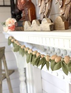 a mantle with ornaments on top of it