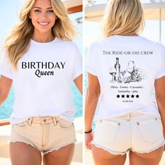 SIZES ARE TRUE FIT, ORDER A SIZE OR TWO BIGGER FOR LOOSE FIT.  Celebrate your special day in style with our personalized "Birthday Queen" T-shirt! This fabulous shirt is designed to make you feel like royalty on your birthday. The front proudly declares you as the "Birthday Queen," a title befitting the star of the day. It's perfect for making a bold statement and letting everyone know who the celebration is all about. The back of the T-shirt is where the magic happens. You can customize it with Where The Magic Happens, Star Of The Day, Birthday Queen, Queen Tshirt, Ride Or Die, Crew Shirt, Matching Shirts, Personalized Birthday, Womens Clothing Tops