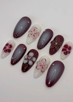 ✴ Hand painted ✴ Reusable ✴ High Quality ✴ Available in different colors, sizes and shapes (on request) IMPORTANT - PLEASE READ BEFORE PURCHASING All sets are made with GEL nail polish. These nails are reusable, if you take it off right. For instruction, please message me Each set comes with 10 handmade press on nails, a mini file, a mini buffer, a cuticle stick, a nail glue, Double Sided Adhesive Tape Glue, Alcohol Pad 1. Measurements Please measure your own nail and find your size from our pic Nails Press On, Nail Charm Ideas, Flower Y2k, White Aura, Nails 3d, Nails Press, Floral Nail, Y2k Nails