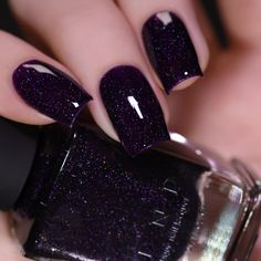 Plum And Silver Nails, Grape Purple Nails, Dark Sparkly Nails, Dark Brown Nail Polish, Dark Plum Nails, Dark Purple Nail Polish, Eerie Forest, Dark Purple Nails, Purple Holographic