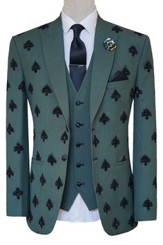 Embellished 3-piece suit never fails to make a man look sharp and stylish, so get customize this Uomo Attire's bespoke green 3 piece suit with black embellishments for sharp and stylihs look on your special day. - Embellishments for touch of class - Color is absolutely stunning Fitted Green Tuxedo Three-piece Suit, Green Fitted Tuxedo Three-piece Suit, Tailored Green Three-piece Suit For Groom, Elegant Green Three-piece Groom's Suit, Elegant Green Three-piece Suit For Groom, Green Tuxedo Suit For Wedding, Green Tuxedo Style Three-piece Suit For Wedding, Fitted Green Three-piece Suit For Groom, Green Fitted Three-piece Suit For Groom