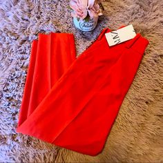 *First Image For Attention* This Super Cute Pair Of Orangy Red Trousers Are Nwt From Zara. They’re Perfect For An Office Day With Heels Or Paired Down With Some Flats Or Boots. In Perfect Condition Size Usa Xs Red Ankle-length Party Pants, Trendy Red Zara Pants, Red Ankle-length Pants For Party, Red Pants For Party, Red Zara Pants For Summer, Zara Red Pants For Summer, Zara Red Summer Pants, Chic Red Zara Bottoms, Red Zara Bottoms For Night Out