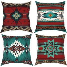 four pillows with different designs on them