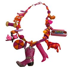 Custom Necklace From Designer Citrus Witchcraft - Orange & Pink, Vintage Tiny Toys - 22" Length - Paid $150 1990s 2k 2000s Jewelry Kidcore Hot Pink Bright Orange Cowboy Cowgirl Cats Cow Handmade All Items Described And Photographed To Best Of Seller's Ability; Therefore, No Refunds Are Accepted. If You Have Questions, Do Not Hesitate To Reach Out And Ask Me. I Want You To Be Happy With Your Purchase. :-) Comes From A Cat-Friendly, Smoke-Free Home. Pink Kidcore, 2000s Jewelry, Tiny Toys, Necklace Orange, Cowboy Cowgirl, Unique Necklace, Pink Vintage, Cowboy And Cowgirl, Cat Friendly