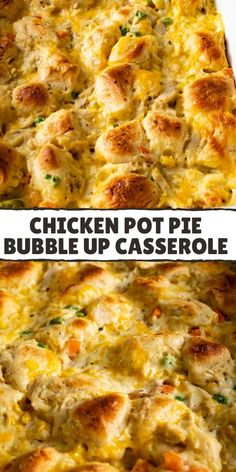 chicken pot pie bubble up casserole is shown