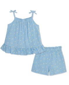 Daisy Gauze Short Set (12M-24M) - Little Me Summer Cotton Sleepover Sets, Cotton Summer Sets For Sleepover, Summer Cotton Sets For Sleepovers, Spring Matching Set Tops For Playwear, Playful Spring Sleepover Sets, Playful Blue Sleepwear For Spring, Sleeveless Sets For Sleepover In Summer, Cute Spring Beach Sets, Cute Beach Sets For Spring