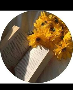 yellow flowers sitting on top of an open book