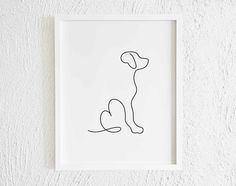 a black and white drawing of a dog with a heart on it's tail