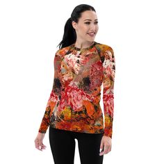 Available in XS - 3XL. Need a top for activities that protects you from the sun, wind, and other elements? These long sleeve Tees are for all seasons and feature the unique, original art of Arizona artist, Ellen Palestrant. * 82% polyester, 18% spandex * 6.78 oz/yd² (230 g/m²) (weight may vary by 5%) * Very soft four-way stretch fabric that stretches and recovers on the cross and lengthwise grains * Fitted design * UPF 50+ * Comfortable longer body and sleeves * Flatseam and coverstitch Original Spring Surfing Tops With Upf 50+, Red Long Sleeve Top With All Over Print, Spring Upf 50+ Surfing Tops, Fitted Sports Tops With Upf 50+, Stretch Tops For Summer Outdoor Activities, Stretch Tops For Outdoor Activities In Summer, Fitted Moisture-wicking Top For Outdoor Activities, Fitted Tops With All Over Print For Beach, Moisture-wicking Fitted Top For Outdoor Activities