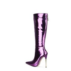 Shop Purple Dress Tall Boots 5" High Heels Knee High Boots With Back Zipper color Purple for Anniversary, Dancing Club, Music Festival, Night Club, Party with worldwide Free shipping & Free return. Party Heels With Zipper Closure And Pointed Toe, Glamorous High Heel Boots With Zipper Closure, Purple Heeled Boots For Fall Party, Party Heeled Boots With Zipper Closure, Purple Knee-high Party Boots, Fitted High Heel Boots With Zipper Closure, Fitted Heels With Zipper Closure For Party, Spring Party Heeled Boots With Zipper, Purple Boots For Fall Party