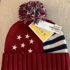 Scala Kids Beanie Usa Knit Embroidered Stars Red Knitted Cotton Hat, Red Cotton Knitted Hats, Red Cotton Winter Beanie, Red Knit Casual Beanie, Casual Red Soft Knit Beanie, Red Knit Hat One Size, Casual Red Yarn Beanie, Red Knit One-size Hat, Embroidered Stars