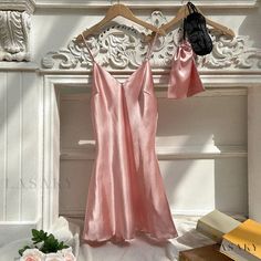 Lasaky - Sleeveless Slip Dress in Faux Silk with Backless Design - Minimalist Pink Sleepwear Short Night Dress Sleep, Satin Sleepwear Nightgowns, Pink Sleepwear, Pijama Satin, Dream Vanity, Lotus Root, Sleepwear Fashion, Women's Nightgowns, Backless Design