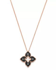 Roberto Coin - 18K Rose Gold Petite Venetian Black & White Diamond Pendant Necklace, 18" Luxury Gold Necklace With Black Diamonds, Elegant Rose Gold Jewelry With Black Diamonds, Luxury Rose Gold Flower Pendant Necklace, Luxury Black Diamond Pendant Necklace, Fine Jewelry Black Diamond Necklaces, Formal Black Diamond Pendant Necklace, Luxury Rose Gold Necklace For Evening, Rose Gold Pendant Necklace For Evening, Formal Rose Gold Jewelry With Black Diamonds