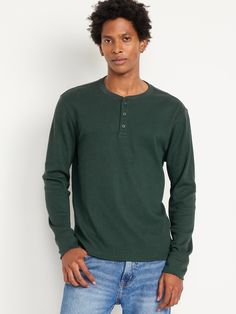 crew neck long sleeves button-henley placket relaxed fit hits at hip model is approx.  6'1" and wears size mmachine wash according to the care instruction label  . Best Holiday gift for Men , perfect T Shirts for Christmas! Waffle Henley, Old Navy Men, Henley T Shirt, Family Pajamas, Family Maternity, Big And Tall, Toddler Boys, Old Navy, Relaxed Fit