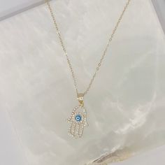 18K gold, sterling silver set with cubic zirconia. Chain measures 16-18 inches. Evil Eye Necklace Silver, Fuchsia Necklace, Lavender Necklace, Hamsa Evil Eye, Spiritual Necklace, Evil Eye Necklace Gold, Gemstone Earrings Gold, Gold Filled Earrings, Dainty Bracelets