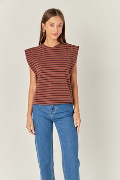 This Stripe Sleeveless T-shirt is perfect to pair with any outfit. It features a round neckline regular fit and stripe fabric. The sleeveless design of the T-shirt makes it an ideal choice for the stylish summer look. This t-shirt is sure to make for a great addition to any wardrobe. Look stylish and stay comfy all day in this sleek top. Grab yours today and make a statement. Round neckline Sleeveless Regular fit Stripe fabric Hand wash cold Do not bleach Do not tumble dry Iron low Shell: 95% Co Casual Sleeveless Top With Vertical Stripes, Casual Sleeveless Striped Tank Top, Casual Sleeveless Vertical Stripes Tank Top, Casual Sleeveless Tank Top With Vertical Stripes, Striped Cotton Tank Top, Sleeveless Cotton Tops With Vertical Stripes, Trendy Striped Cotton Tank Top, Summer Style Guide, Knit Outerwear