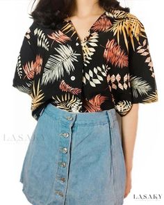 Lasaky - Stylish and Sun-Protected Short Sleeve Loose-Fit Floral Button-Up Shirt Preppy Looks, Looks Summer, Vintage Floral Shirt, Harajuku Shirt, Ladies Tops Blouses, Allover Pattern, Top Girls, Half Sleeve Blouse, Printed Polo Shirts