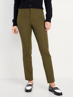 on-seam pockets hook-and-bar closure darted front extra high waist is 1" higher than standard high rise sits above belly button fitted hip and thigh 27" regular inseam 25" petite inseam 30" tall inseam models are approx.  5'9" and wear sizes s (4), l (12), and xl (18)machine wash according to the care instruction label  . Best Holiday gift for Women , perfect Pants for Christmas! Perfect Pant, Professional Attire, Old Navy Women, Family Maternity, Petite Size, Bottom Clothes, Mom Style, Bottoms Pants, Mom And Dad