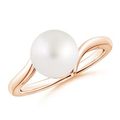 Modern and sleek, this pearl twist ring is sure to delight the eye. The round South Sea cultured pearl, set in pegs, allures with its classic white color. 14k gold twisted bypass band cradles the centre stone, while lending a contemporary touch to this pearl solitaire ring. Cultured Pearl Ring, Pearl Rings, Golden South Sea Pearls, Bypass Ring, Sea Pearl, Twist Ring, South Seas, Pearl Set, South Sea Pearls