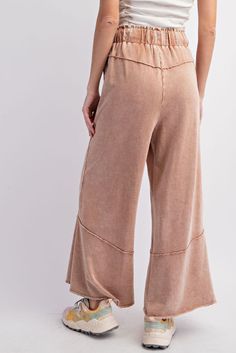 + Terry Knit Pants + Wide Leg + Mineral Wash + Side Pockets + Lined Detailing + Drawstring, Elastic Waistband + 100% Cotton Cozy Bottoms With Elastic Waistband For Spring, Cozy Spring Bottoms With Drawstring, Comfortable Brown Bottoms For Spring, Brown Sweatpants For Spring Loungewear, Spring Brown Loungewear Sweatpants, Cozy Stretch Pants For Spring, Cozy Beige Bottoms For Spring, Comfortable Brown Pants For Spring, Cozy Leisure Pants For Spring