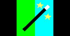 a green and blue striped background with stars on the bottom right corner, and a black pencil sticking out of it