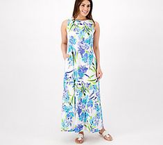 Get invited to all the garden parties and bestie brunches wearing this maxi dress that makes the most of your go-with-the-flow style. From Susan Graver. Maxi Dress With Pockets, Knit Maxi Dress, Susan Graver, Garden Parties, Bateau Neckline, Maxi Knit Dress, Dress With Pockets, Garden Party, The Garden