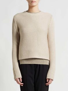 Beige Textured Knit Crew Neck Cropped Sweater, Beige Textured Knit Cropped Sweater With Crew Neck, Beige Sweater With Ribbed Neckline For Layering, Beige Sweater With Ribbed Neckline For Work, Beige Ribbed Neckline Sweater For Work, Neutral Crew Neck Sweater For Workwear, Neutral Ribbed Sweater For Layering, Beige Crew Neck Cropped Sweater For Layering, Favorite Sweater