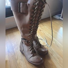 Never Worn Real Leather Jeffrey Campbell Lace Up Boots, Knee High Leather Boots With Laces And Closed Toe, Lace Up Boots Knee High, Boots Knee High, Jeffrey Campbell Shoes, Boots Knee, Jeffrey Campbell, Lace Up Boots, Real Leather, Shoe Laces