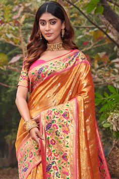 Product Features: Saree: Saree as seen in picture - Choose the drape style while order: Standard, Pleated or Gujarati Saree Color: Orange Saree Fabric: Paithani Silk Blouse: Please choose the selection "As seen in picture" or customize your selection Blouse Color: Orange Blouse Fabric: Paithani Silk Wash: Dry Clean Occasion: Festive Disclaimer: There will be slight difference in digital to actual image One Minute Saree, Women Saree, Paithani Saree, Orange Saree, Letters Design, Saree Designs Party Wear, Casual Footwear, Silk Art, Festive Wear