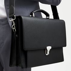 City Navy Blue Leather Briefcase | Aspinal of London Timeless Leather Rectangular Case, Classic Leather Business Cases, Professional Rectangular Leather Cases, Formal Rectangular Leather Case, Luxury Rectangular Cases For Work, Luxury Rectangular Business Cases, Leather Rectangular Case For Business Trips, Elegant Textured Leather Briefcase For Workwear, Elegant Textured Leather Briefcase For Work