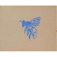 a drawing of a blue bee on brown paper