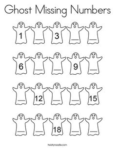 ghost missing numbers coloring page for kids to color and practice number recognition with this printable worksheet