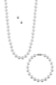 3-piece set. ImportedNecklace:. Freshwater pearl single strand necklace. Rhodium plated fish hook clasp. Approx. 18" length. Approx. 7-8mm pearlsBracelet:. Freshwater pearl single strand bracelet. Rhodium plated fish hook clasp. Approx. 7.5" length. Approx. 7-8mm pearlsEarrings:. Freshwater pearl stud earrings. Rhodium plated post back. Approx. 7-8mm pearlsPlease note: Due to the unique and natural origin of pearls, slight variations in overtone and quality may occur. These characteristics enhan Classic Pearl Drop Jewelry, Classic Pearl Charm Jewelry, Classic Round Pearl Charm Jewelry, Classic Round Jewelry With Pearl Charm, Elegant Hypoallergenic Jewelry With Round Beads, Classic Pearl White Pearl Jewelry, Classic Pearl White Jewelry, Classic Single Strand Pearl White Jewelry, Classic Pearl White Single Strand Jewelry