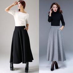 "Look elegant and stylish at all times and for any occasion in this long black classical A-line skirt. This flared women skirt with double stitching detail at hip pockets oozes understated sophistication. This very versatile winter skirt can be worn casually with knitwear or more formally with a crisp white blouse.This is a timeless investment piece you'll have in your wardrobe for years to come. Choosing black makes it so easy to pair with a variety of blouses and jackets. Scientific studies ha Winter Workwear Fitted Maxi Skirt, Black A-line Maxi Skirt For Winter, Winter Workwear Lined Maxi Skirt, Winter Workwear Maxi Skirt With Lining, Lined Maxi Skirt For Winter Workwear, Chic A-line Maxi Skirt For Winter, Elegant Fall Skirt With Pockets, Elegant Fall Maxi Skirt For Office, Elegant Fitted Maxi Skirt With Pockets